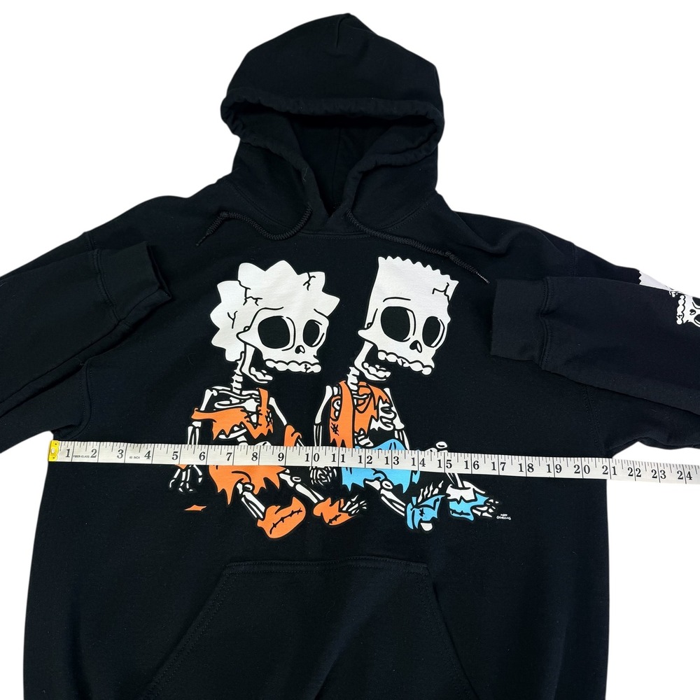 Simpsons Bart Lisa Skull Hoodie Y2K Retro Goth Cartoon Streetwear OG 90s Medium - Picture 8 of 9